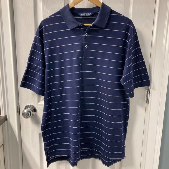 Ralph Lauren Polo Golf Blue White Striped Polo Size Large - Picture 1 of 7